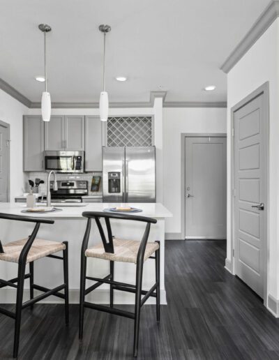 Open kitchen in white interior